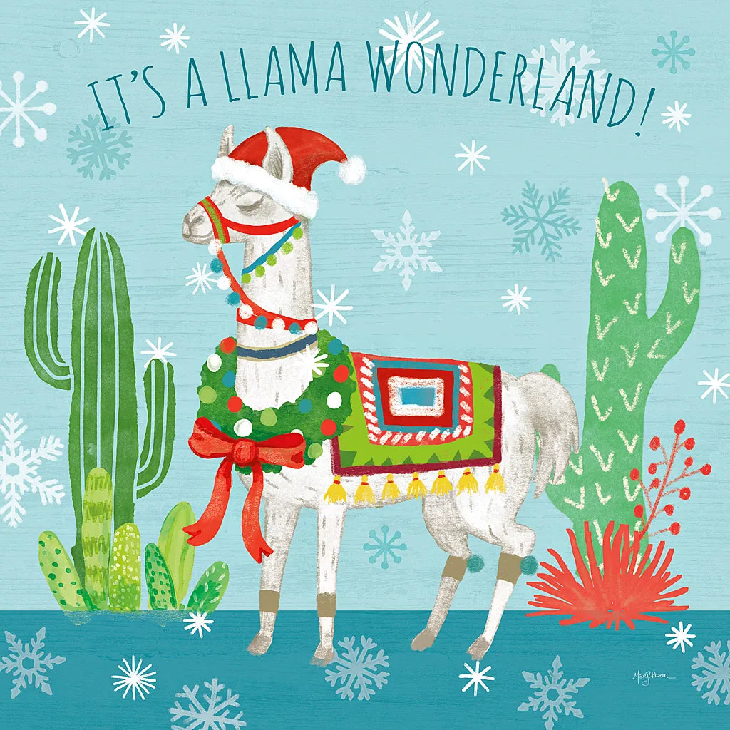 Lovely Llamas Christmas V by Mary Urban. SKU 47237a. Archival Giclee Fine art print for wall decor.