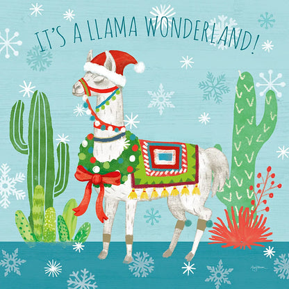 Lovely Llamas Christmas V by Mary Urban. SKU 47237a. Archival Giclee Fine art print for wall decor.
