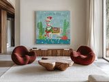 Lovely Llamas Christmas V by Mary Urban. Shown as extra-large giant wall art in a modern living room. Available as an archival giclee rolled canvas, fine art paper, or poster print. SKU 47237a.