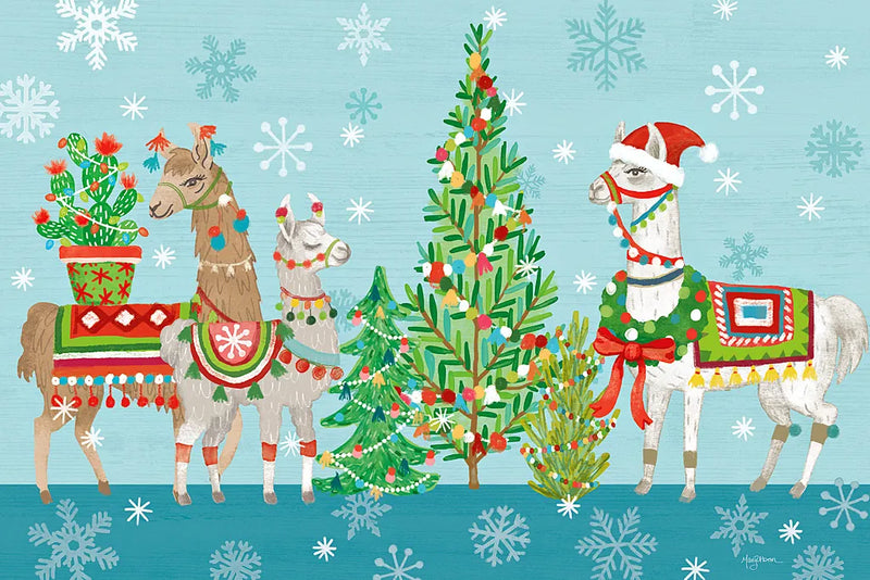 Lovely Llamas Christmas VIII by Mary Urban. SKU 47238i. Archival Giclee Fine art print for wall decor.