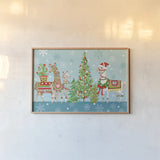 Lovely Llamas Christmas VIII by Mary Urban. shown as a paper print in a natural frame. Available as a archival giclee rolled canvas, fine art paper, or poster print. SKU 47238i.