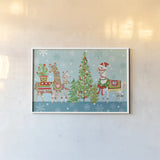 Lovely Llamas Christmas VIII by Mary Urban. shown as a paper print in a white frame. Available as a archival giclee rolled canvas, fine art paper, or poster print. SKU 47238i.