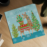Lovely Llamas Christmas X by Mary Urban. Shown as a detailed flat fine art print, highlighting archival giclee quality. Available as an archival giclee rolled canvas, fine art paper, or poster print. SKU 47240a.
