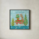 Lovely Llamas Christmas X by Mary Urban. Shown in a sleek black glass frame for a contemporary gallery look. Available as an archival giclee rolled canvas, fine art paper, or poster print. SKU 47240a.
