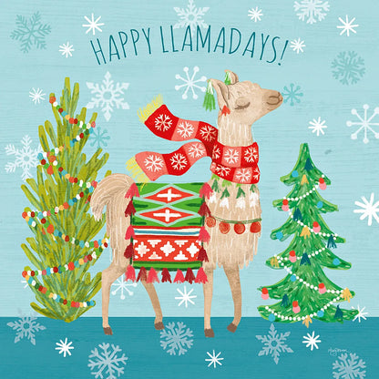 Lovely Llamas Christmas XI by Mary Urban. SKU 47241a. Archival Giclee Fine art print for wall decor.