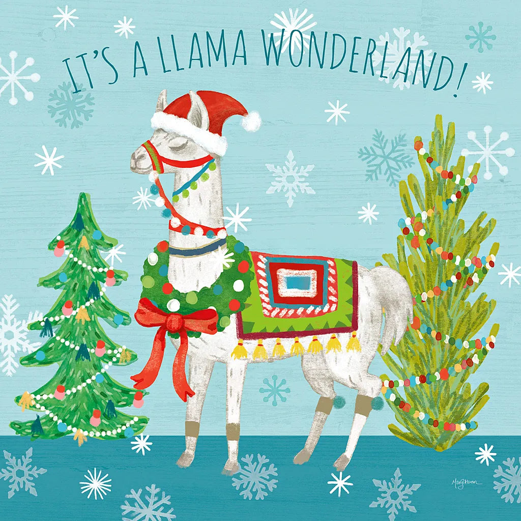 Lovely Llamas Christmas XII by Mary Urban. SKU 47242a. Archival Giclee Fine art print for wall decor.