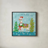 Lovely Llamas Christmas XII by Mary Urban. Shown in a sleek black glass frame for a contemporary gallery look. Available as an archival giclee rolled canvas, fine art paper, or poster print. SKU 47242a.