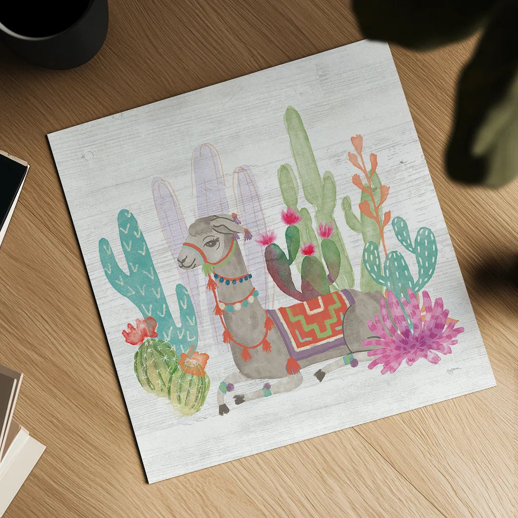 Lovely Llamas I by Mary Urban. Shown as a detailed flat fine art print, highlighting archival giclee quality. Available as an archival giclee rolled canvas, fine art paper, or poster print. SKU 38792a.