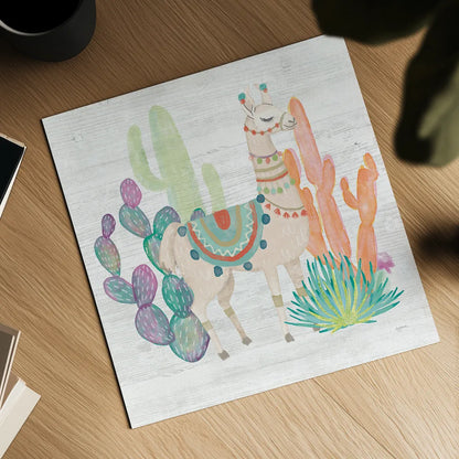 Lovely Llamas II by Mary Urban. Shown as a detailed flat fine art print, highlighting archival giclee quality. Available as an archival giclee rolled canvas, fine art paper, or poster print. SKU 38793a.