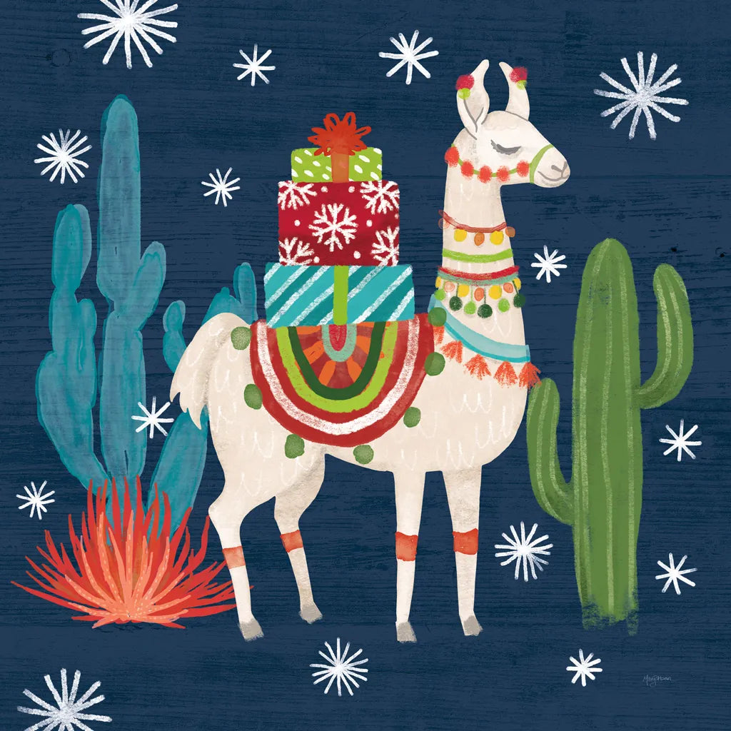 Lovely Llamas II Christmas by Mary Urban. SKU 42829a. Archival Giclee Fine art print for wall decor.