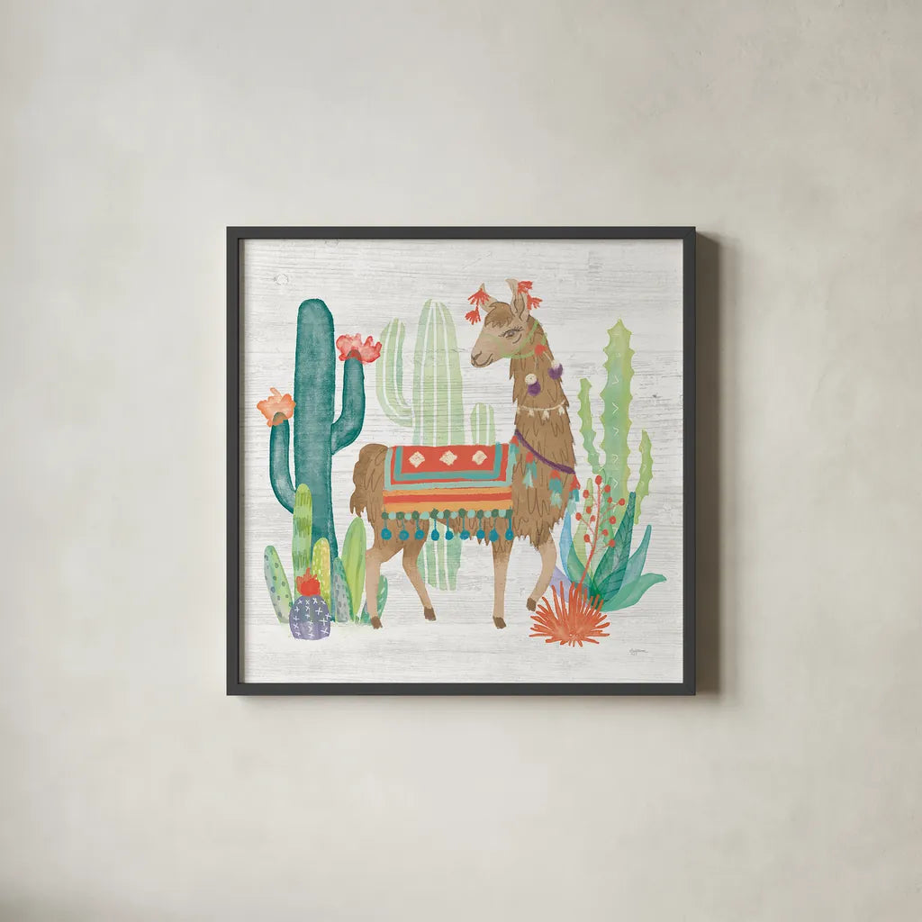 Lovely Llamas III by Mary Urban. Shown in a sleek black glass frame for a contemporary gallery look. Available as an archival giclee rolled canvas, fine art paper, or poster print. SKU 38794a.