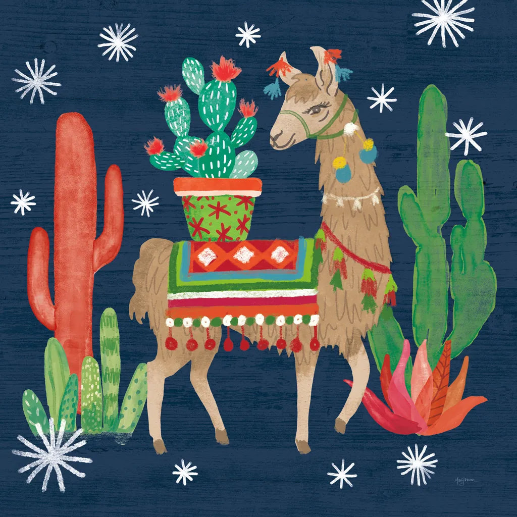 Lovely Llamas III Christmas by Mary Urban. SKU 42830a. Archival Giclee Fine art print for wall decor.