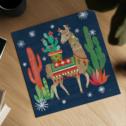 Lovely Llamas III Christmas by Mary Urban. Shown as a detailed flat fine art print, highlighting archival giclee quality. Available as an archival giclee rolled canvas, fine art paper, or poster print. SKU 42830a.