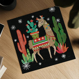 Lovely Llamas III Christmas Black by Mary Urban. Shown as a detailed flat fine art print, highlighting archival giclee quality. Available as an archival giclee rolled canvas, fine art paper, or poster print. SKU 43977a.