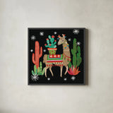 Lovely Llamas III Christmas Black by Mary Urban. Shown in a sleek black glass frame for a contemporary gallery look. Available as an archival giclee rolled canvas, fine art paper, or poster print. SKU 43977a.