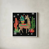 Lovely Llamas III Christmas Black by Mary Urban. Shown in a crisp white glass frame for a clean and minimalist style. Available as an archival giclee rolled canvas, fine art paper, or poster print. SKU 43977a.