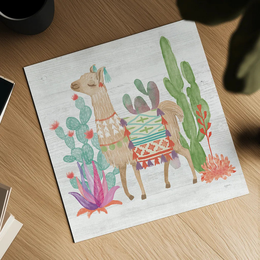 Lovely Llamas IV by Mary Urban. Shown as a detailed flat fine art print, highlighting archival giclee quality. Available as an archival giclee rolled canvas, fine art paper, or poster print. SKU 38795a.