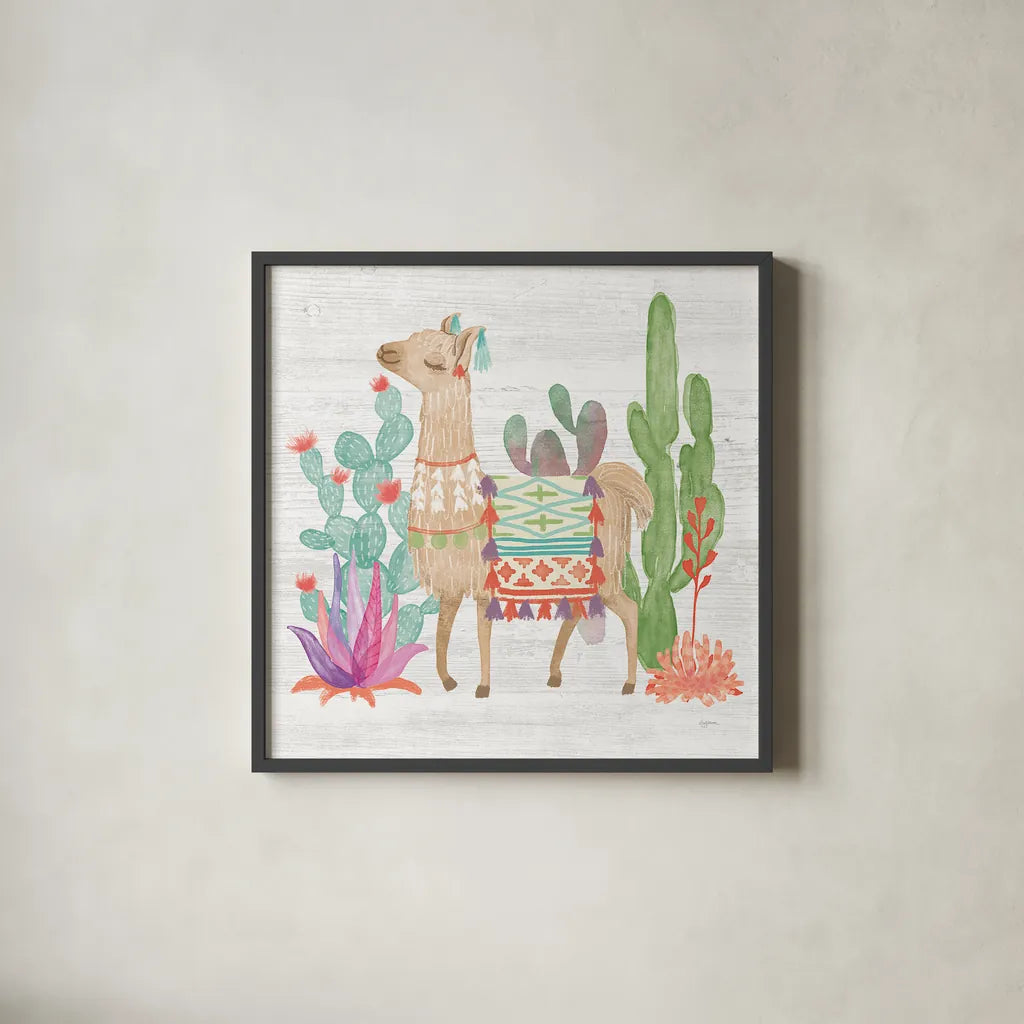 Lovely Llamas IV by Mary Urban. Shown in a sleek black glass frame for a contemporary gallery look. Available as an archival giclee rolled canvas, fine art paper, or poster print. SKU 38795a.