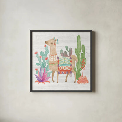 Lovely Llamas IV by Mary Urban. Shown in a sleek black glass frame for a contemporary gallery look. Available as an archival giclee rolled canvas, fine art paper, or poster print. SKU 38795a.