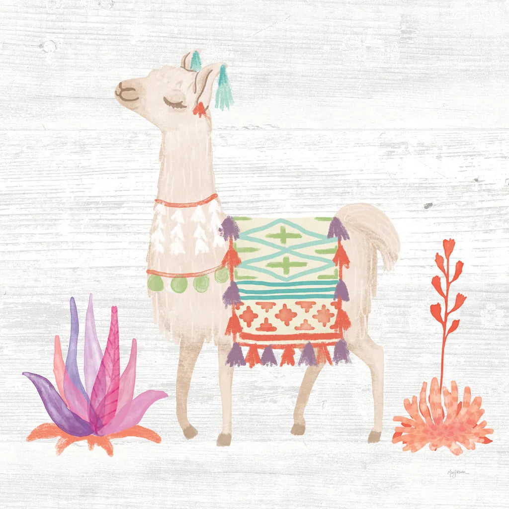 Lovely Llamas IV White no Cactus by Mary Urban. SKU 41659a. Archival Giclee Fine art print for wall decor.