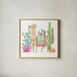 Lovely Llamas IV on White by Mary Urban. Shown in a natural wood glass frame for a timeless modern aesthetic. Available as an archival giclee rolled canvas, fine art paper, or poster print. SKU 39318a.