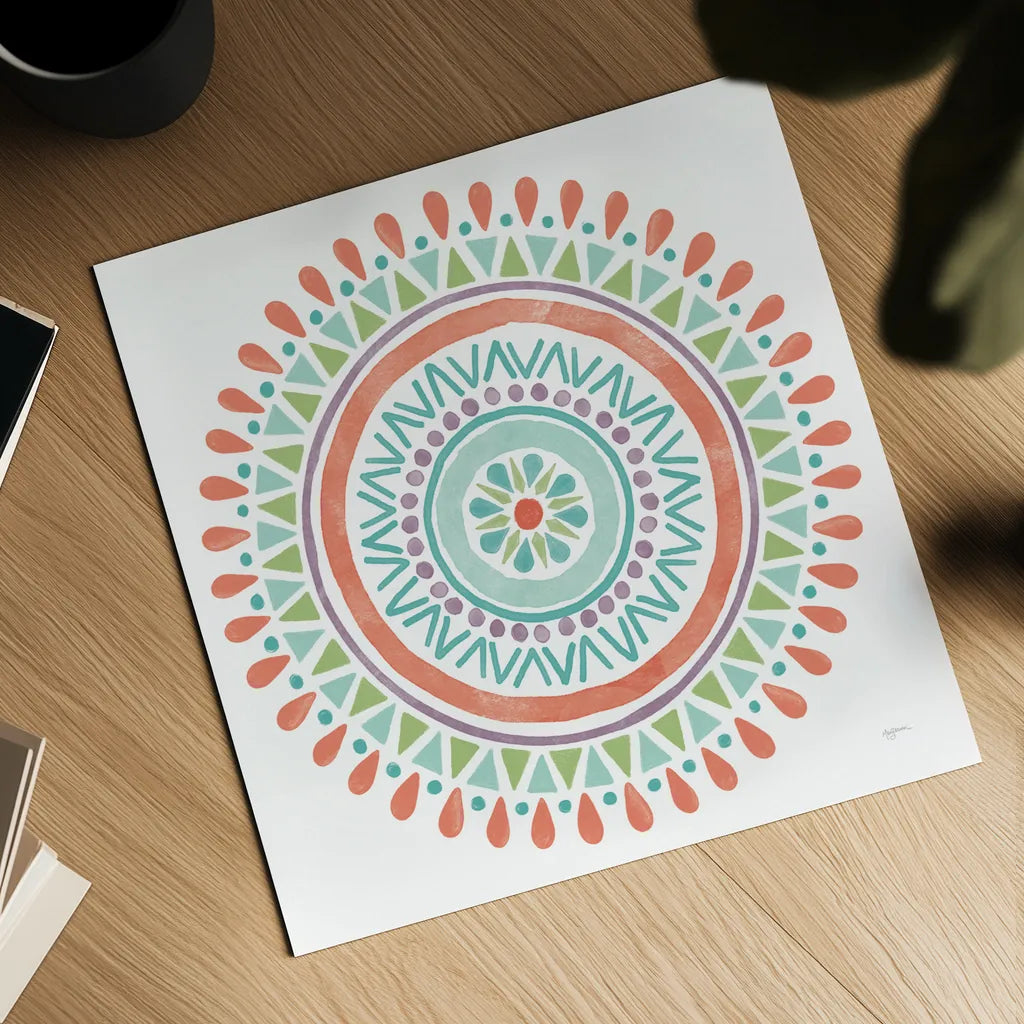 Lovely Llamas Mandala I on White by Mary Urban. Shown as a detailed flat fine art print, highlighting archival giclee quality. Available as an archival giclee rolled canvas, fine art paper, or poster print. SKU 39316a.