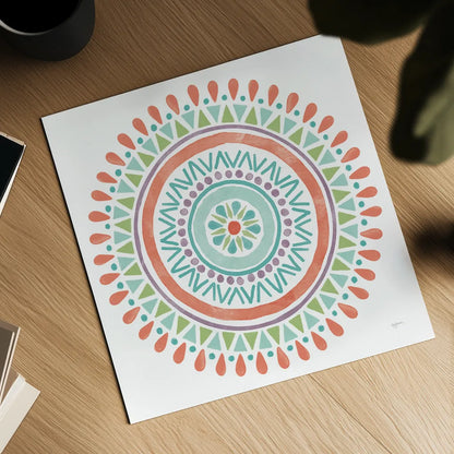 Lovely Llamas Mandala I on White by Mary Urban. Shown as a detailed flat fine art print, highlighting archival giclee quality. Available as an archival giclee rolled canvas, fine art paper, or poster print. SKU 39316a.