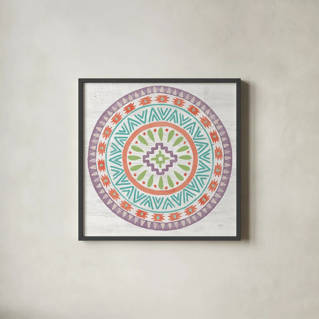 Lovely Llamas Mandala II by Mary Urban. Shown in a sleek black glass frame for a contemporary gallery look. Available as an archival giclee rolled canvas, fine art paper, or poster print. SKU 38798a.