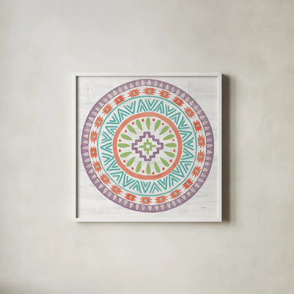 Lovely Llamas Mandala II by Mary Urban. Shown in a crisp white glass frame for a clean and minimalist style. Available as an archival giclee rolled canvas, fine art paper, or poster print. SKU 38798a.