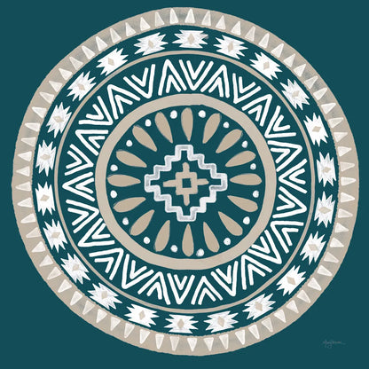 Lovely Llamas Mandala II Blue Green by Mary Urban. SKU 55559a. Archival Giclee Fine art print for wall decor.