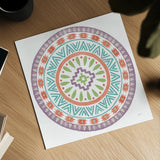 Lovely Llamas Mandala II on White by Mary Urban. Shown as a detailed flat fine art print, highlighting archival giclee quality. Available as an archival giclee rolled canvas, fine art paper, or poster print. SKU 39317a.