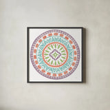 Lovely Llamas Mandala II on White by Mary Urban. Shown in a sleek black glass frame for a contemporary gallery look. Available as an archival giclee rolled canvas, fine art paper, or poster print. SKU 39317a.