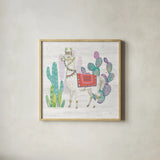 Lovely Llamas V by Mary Urban. Shown in a natural wood glass frame for a timeless modern aesthetic. Available as an archival giclee rolled canvas, fine art paper, or poster print. SKU 38796a.