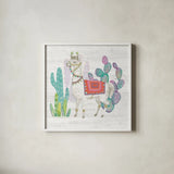 Lovely Llamas V by Mary Urban. Shown in a crisp white glass frame for a clean and minimalist style. Available as an archival giclee rolled canvas, fine art paper, or poster print. SKU 38796a.