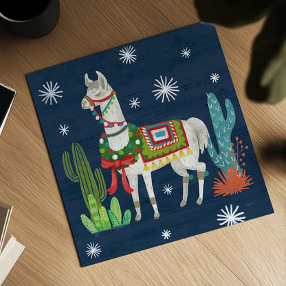 Lovely Llamas V Christmas by Mary Urban. Shown as a detailed flat fine art print, highlighting archival giclee quality. Available as an archival giclee rolled canvas, fine art paper, or poster print. SKU 42832a.