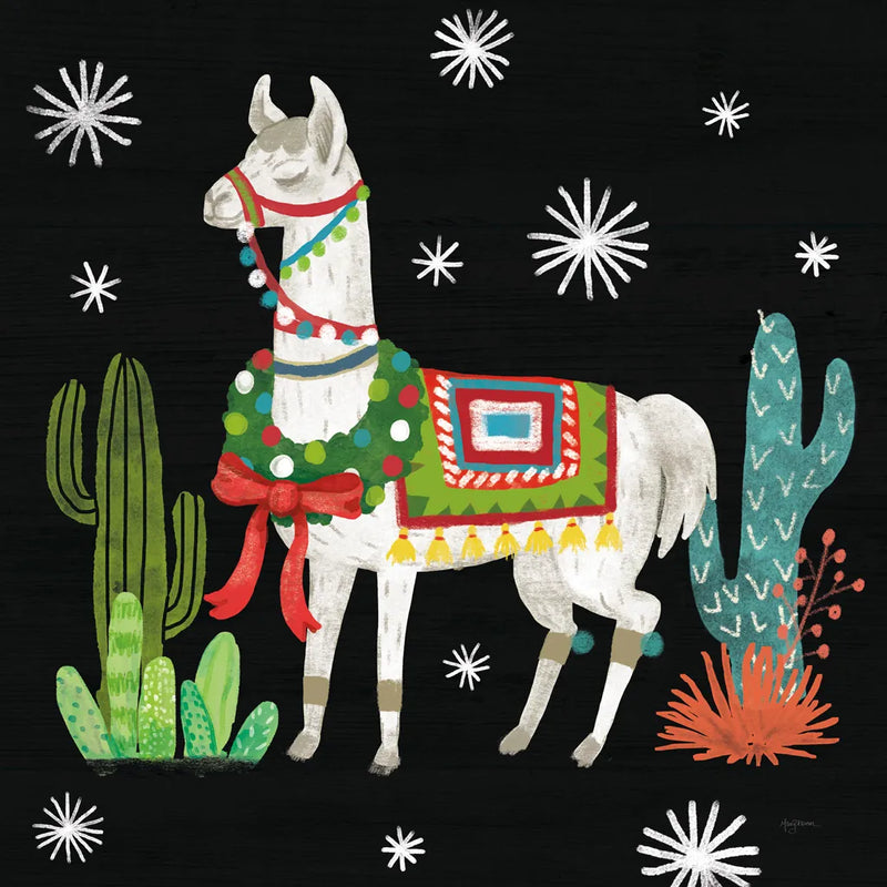 Lovely Llamas V Christmas Black by Mary Urban. SKU 43979a. Archival Giclee Fine art print for wall decor.