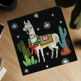 Lovely Llamas V Christmas Black by Mary Urban. Shown as a detailed flat fine art print, highlighting archival giclee quality. Available as an archival giclee rolled canvas, fine art paper, or poster print. SKU 43979a.