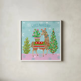 Lovely Llamas X Pink by Mary Urban. Shown in a crisp white glass frame for a clean and minimalist style. Available as an archival giclee rolled canvas, fine art paper, or poster print. SKU 65290a.