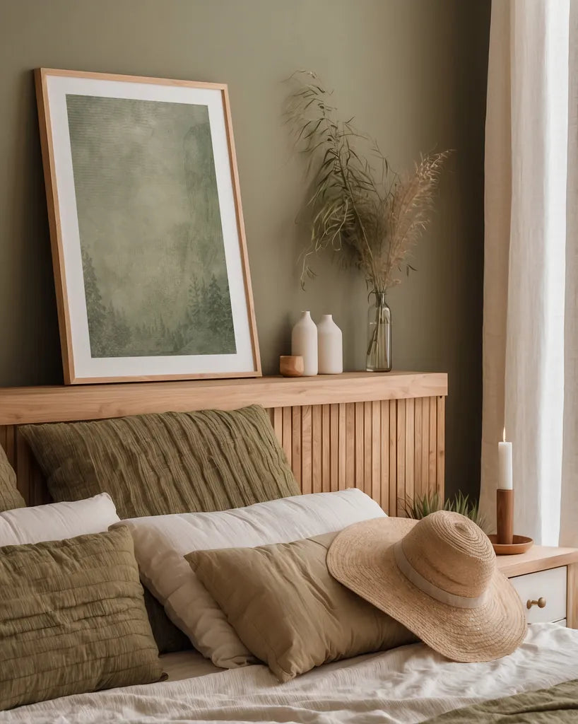 Misty Yonder I by Mary Urban. shown as a paper print in a natural frame. Available as a archival giclee rolled canvas, fine art paper, or poster print. SKU 85245h.