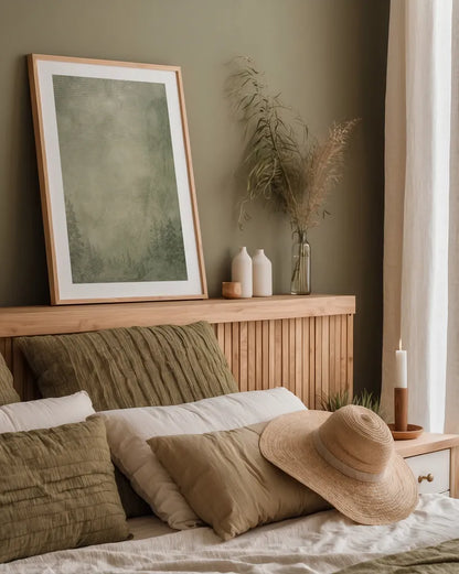 Misty Yonder I by Mary Urban. shown as a paper print in a natural frame. Available as a archival giclee rolled canvas, fine art paper, or poster print. SKU 85245h.