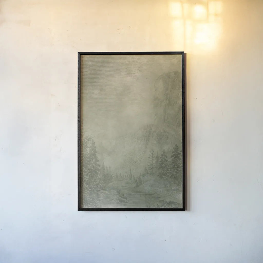 Misty Yonder I by Mary Urban. shown as a paper print in a black flame. Available as a archival giclee rolled canvas, fine art paper, or poster print. SKU 85245h.