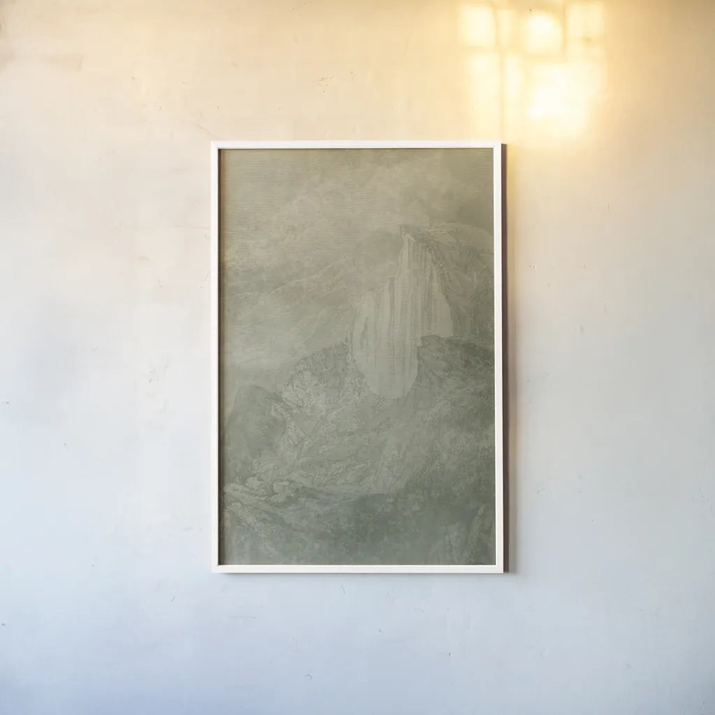 Misty Yonder II by Mary Urban. shown as a paper print in a white frame. Available as a archival giclee rolled canvas, fine art paper, or poster print. SKU 85246h.