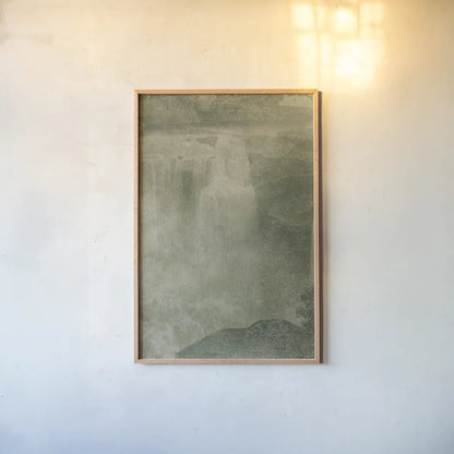 Misty Yonder III by Mary Urban. shown as a paper print in a natural frame. Available as a archival giclee rolled canvas, fine art paper, or poster print. SKU 85247h.