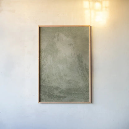 Misty Yonder IV by Mary Urban. shown as a paper print in a natural frame. Available as a archival giclee rolled canvas, fine art paper, or poster print. SKU 85248h.