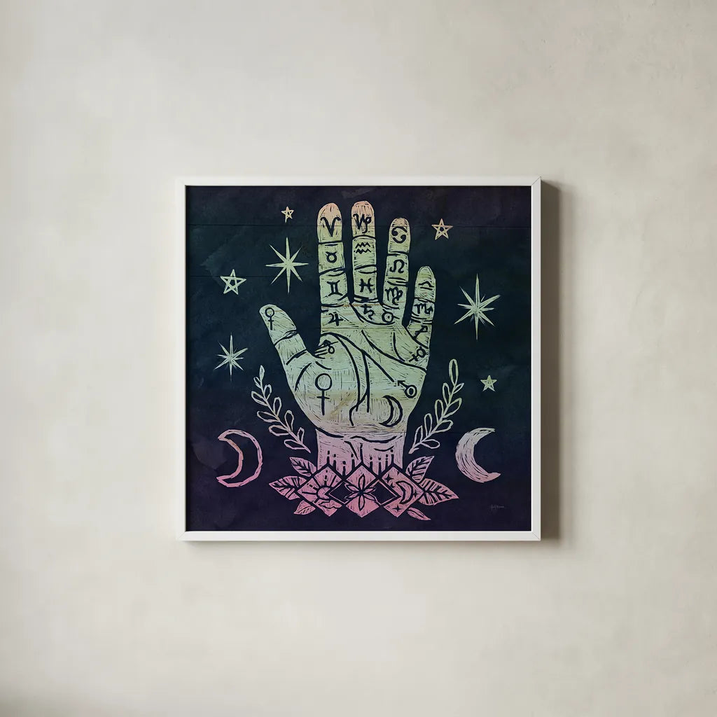 Mystical Halloween Jewel I by Mary Urban. Shown in a crisp white glass frame for a clean and minimalist style. Available as an archival giclee rolled canvas, fine art paper, or poster print. SKU 42006a.