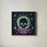 Mystical Halloween Jewel III by Mary Urban. Shown in a sleek black glass frame for a contemporary gallery look. Available as an archival giclee rolled canvas, fine art paper, or poster print. SKU 42008a.