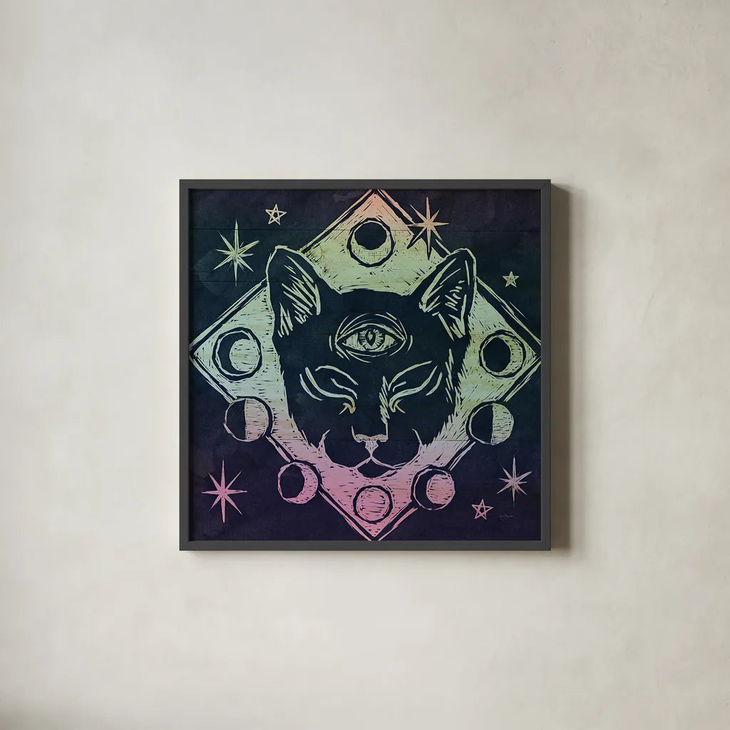 Mystical Halloween Jewel IV by Mary Urban. Shown in a sleek black glass frame for a contemporary gallery look. Available as an archival giclee rolled canvas, fine art paper, or poster print. SKU 42009a.