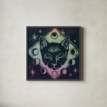 Mystical Halloween Jewel IV by Mary Urban. Shown in a sleek black glass frame for a contemporary gallery look. Available as an archival giclee rolled canvas, fine art paper, or poster print. SKU 42009a.