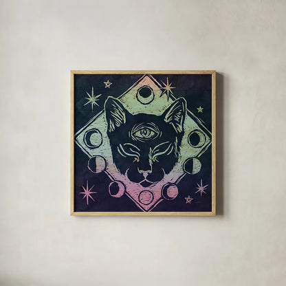 Mystical Halloween Jewel IV by Mary Urban. Shown in a natural wood glass frame for a timeless modern aesthetic. Available as an archival giclee rolled canvas, fine art paper, or poster print. SKU 42009a.