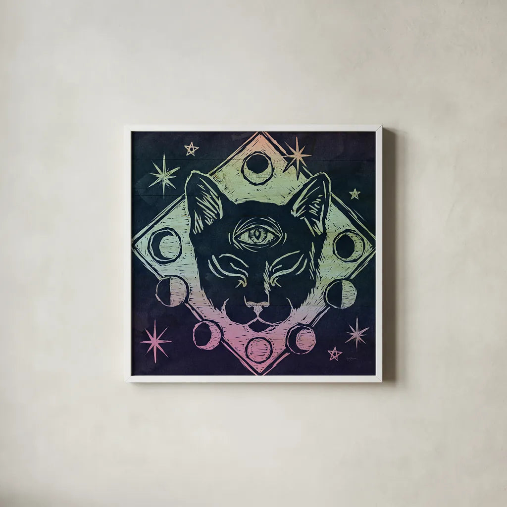 Mystical Halloween Jewel IV by Mary Urban. Shown in a crisp white glass frame for a clean and minimalist style. Available as an archival giclee rolled canvas, fine art paper, or poster print. SKU 42009a.